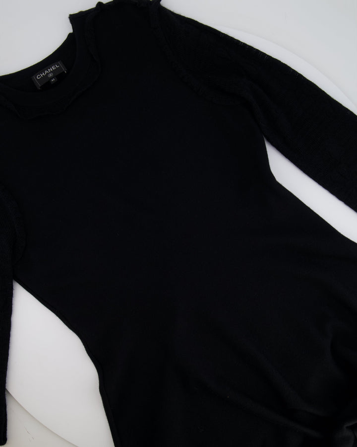 Top Quality Chanel Black Long Sleeve Cashmere Midi Dress with Silver Logo Button Details Size FR 42 (UK 14)