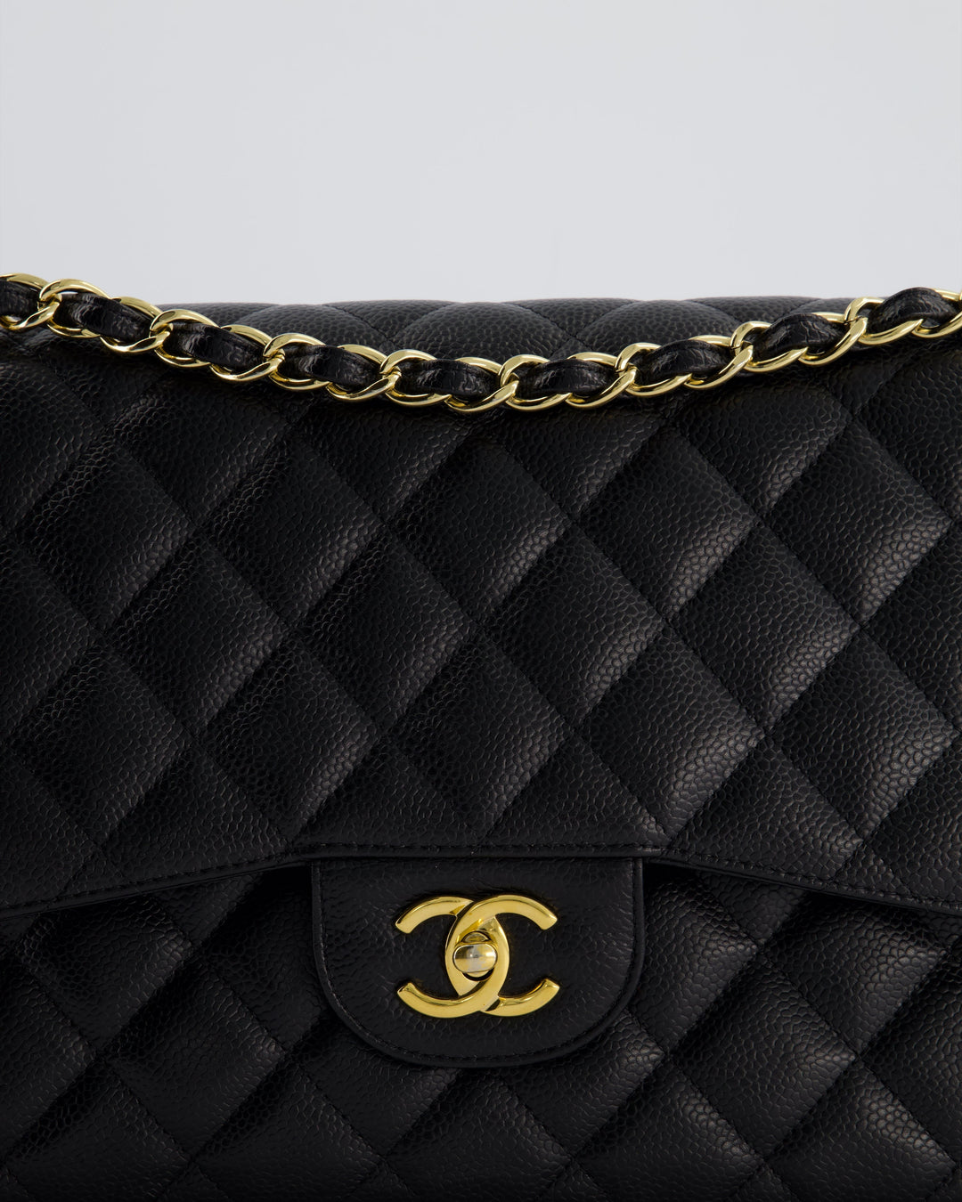 Top Quality Chanel Black Jumbo Classic Double Flap Bag in Caviar Leather with Gold Hardware