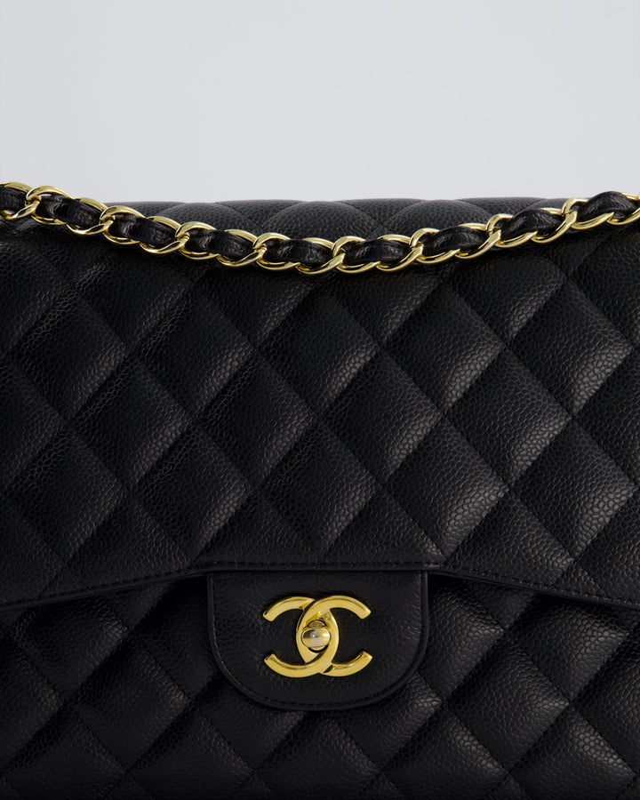 Top Quality Chanel Black Jumbo Classic Double Flap Bag in Caviar Leather with Gold Hardware