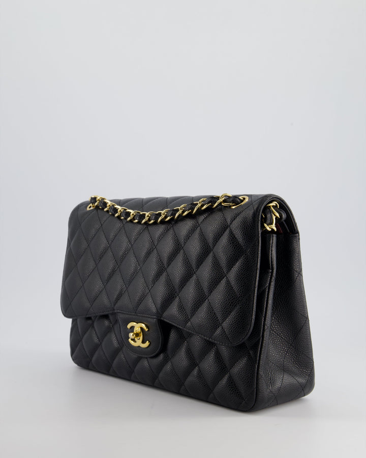 Top Quality Chanel Black Jumbo Classic Double Flap Bag in Caviar Leather with Gold Hardware