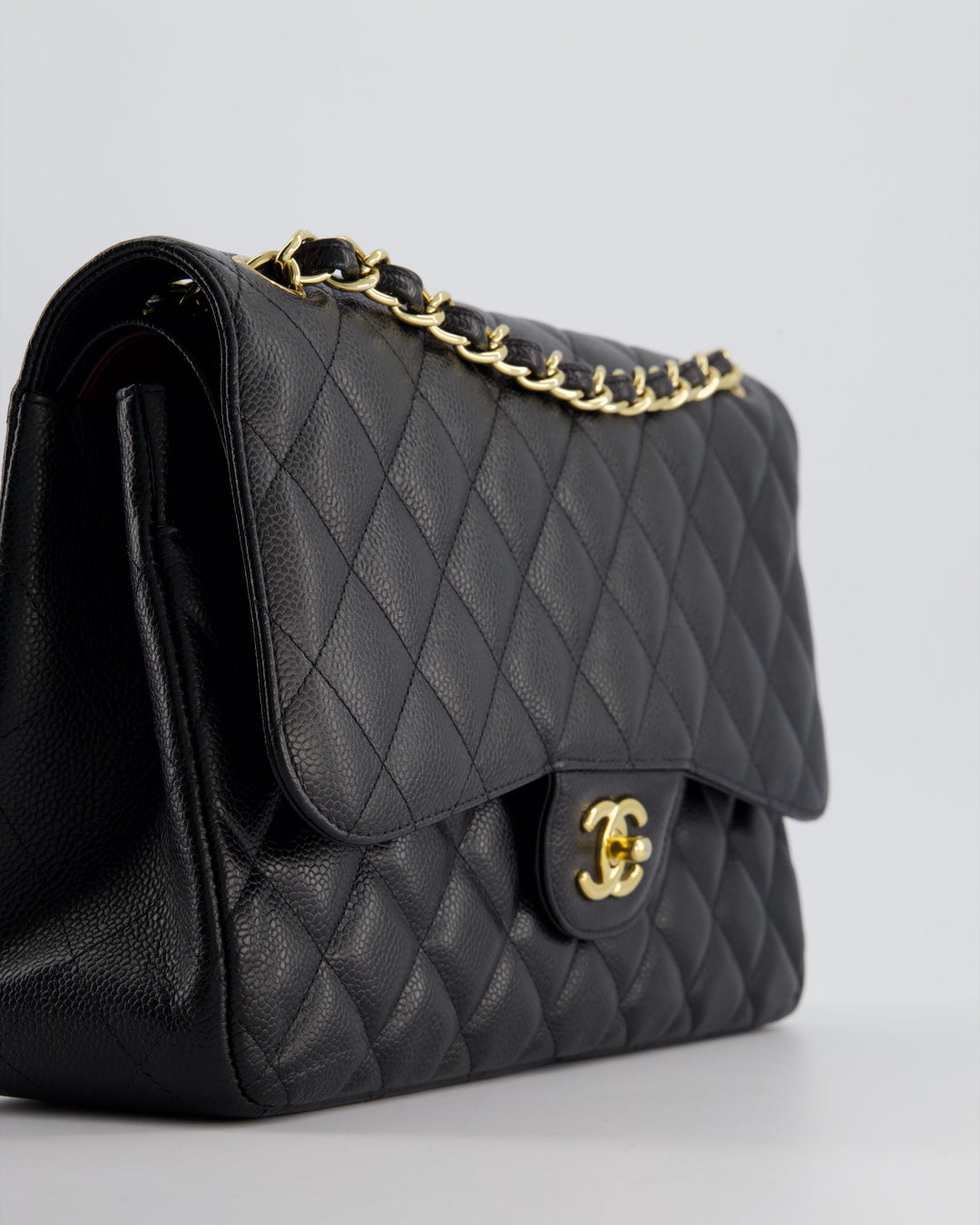 Top Quality Chanel Black Jumbo Classic Double Flap Bag in Caviar Leather with Gold Hardware