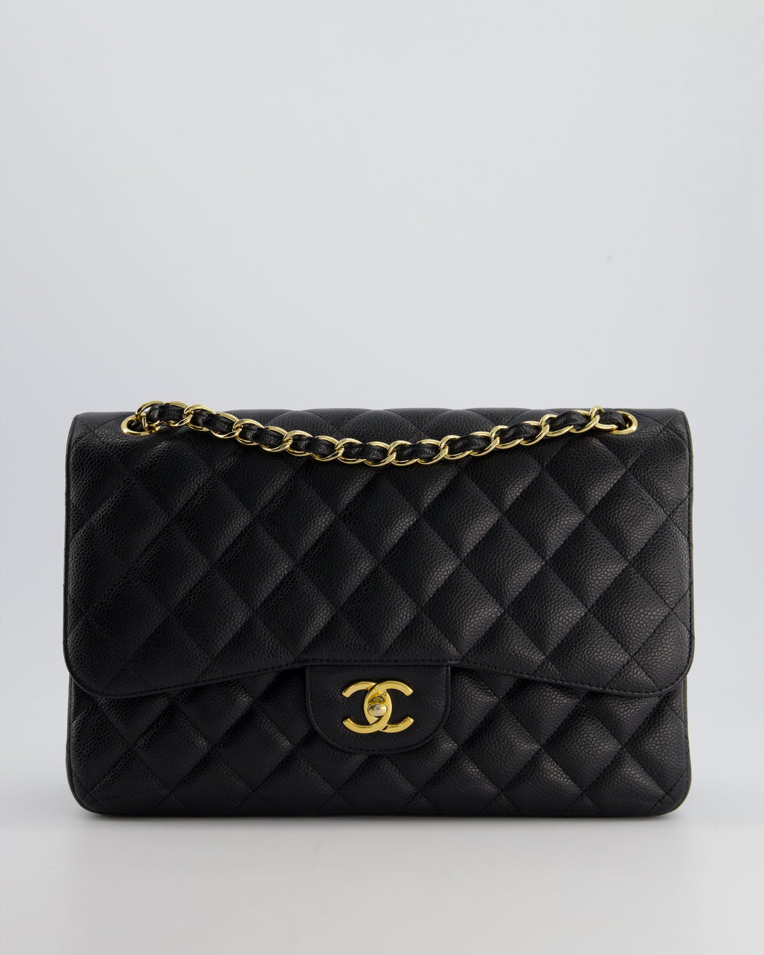 Top Quality Chanel Black Jumbo Classic Double Flap Bag in Caviar Leather with Gold Hardware