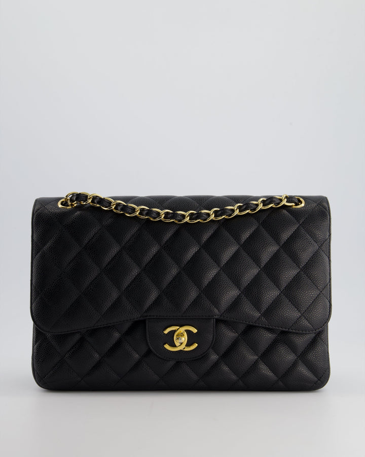 Top Quality Chanel Black Jumbo Classic Double Flap Bag in Caviar Leather with Gold Hardware