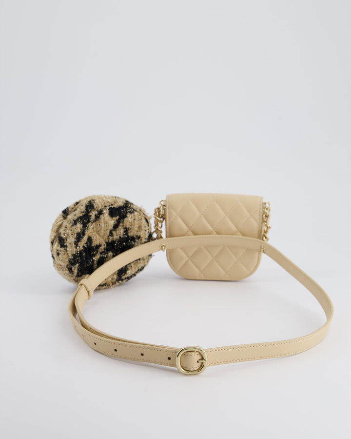 Top Quality Chanel 19/K Beige Lambskin Belt Bag with Tweed Pouch and Champagne Gold Hardware