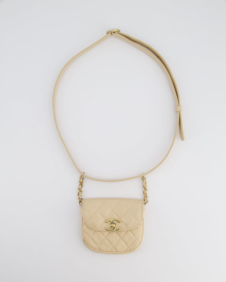 Top Quality Chanel 19/K Beige Lambskin Belt Bag with Tweed Pouch and Champagne Gold Hardware