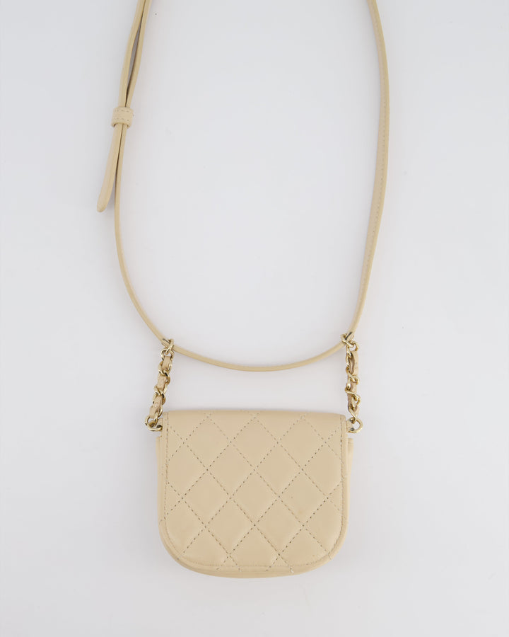 Top Quality Chanel 19/K Beige Lambskin Belt Bag with Tweed Pouch and Champagne Gold Hardware