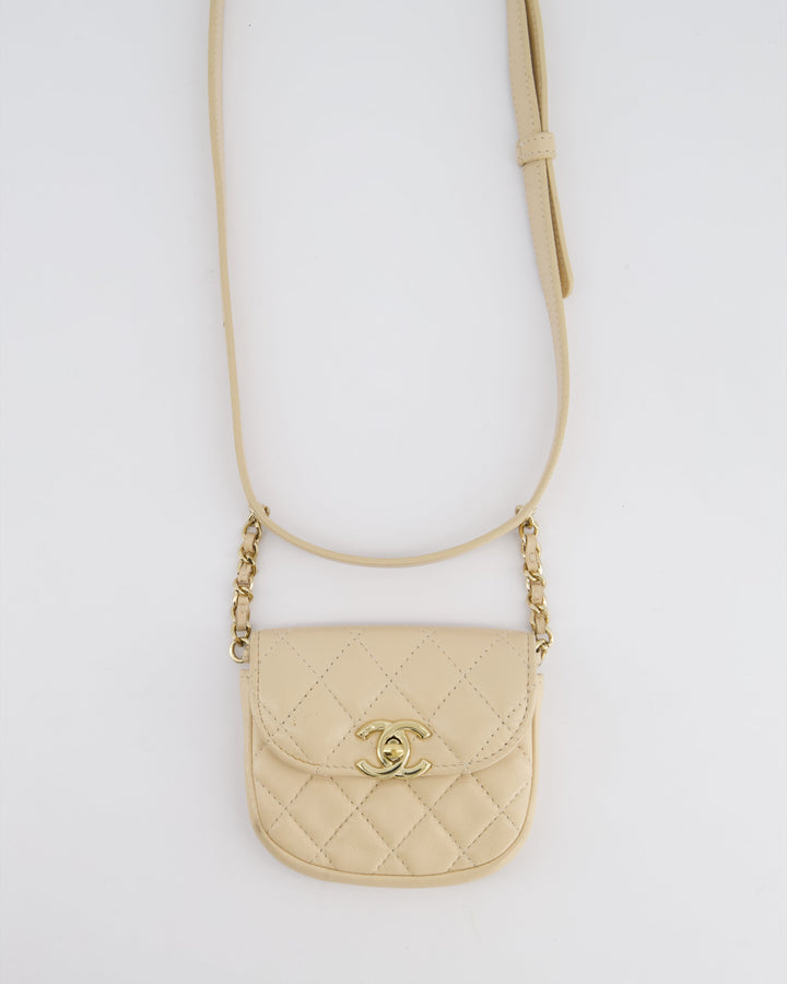 Top Quality Chanel 19/K Beige Lambskin Belt Bag with Tweed Pouch and Champagne Gold Hardware