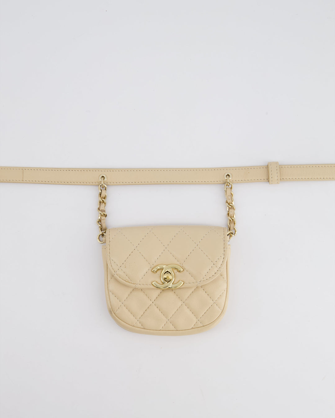 Top Quality Chanel 19/K Beige Lambskin Belt Bag with Tweed Pouch and Champagne Gold Hardware