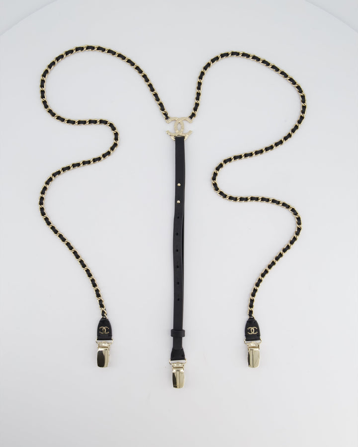 Top Quality Chanel Leather and Silver Chain Suspenders With CC Logo Detail