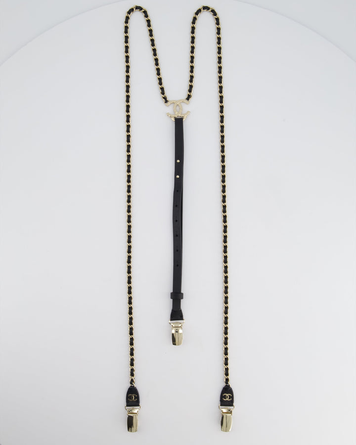 Top Quality Chanel Leather and Silver Chain Suspenders With CC Logo Detail
