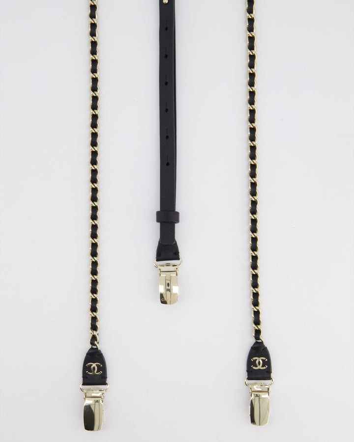 Top Quality Chanel Leather and Silver Chain Suspenders With CC Logo Detail