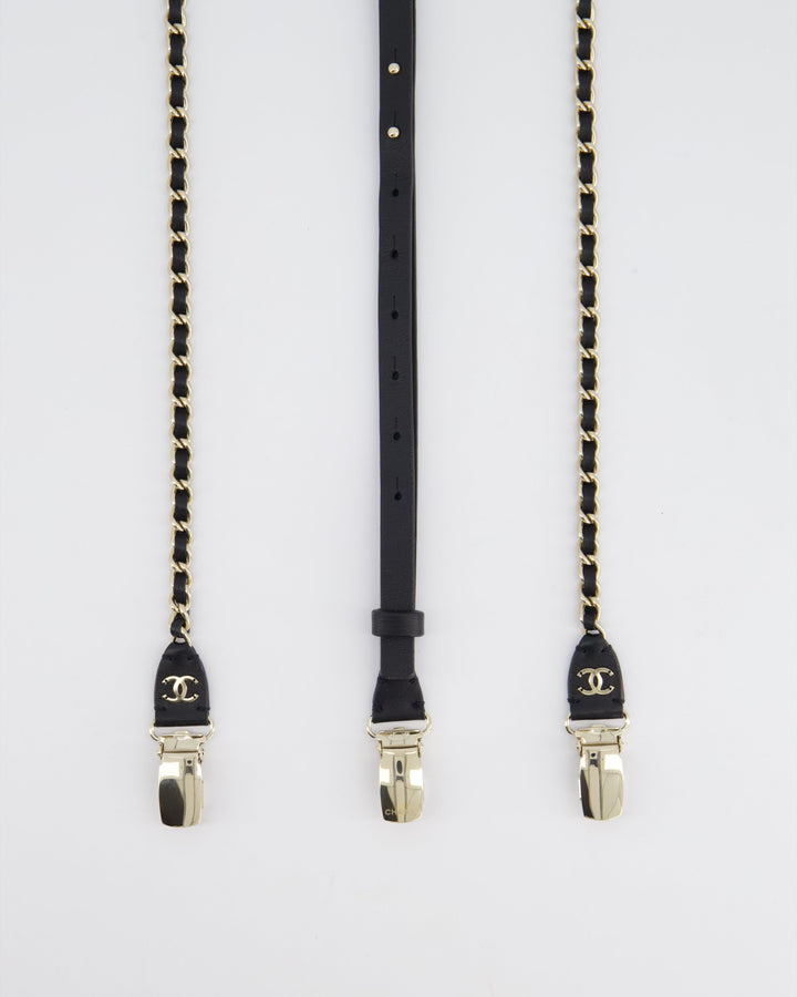 Top Quality Chanel Leather and Silver Chain Suspenders With CC Logo Detail