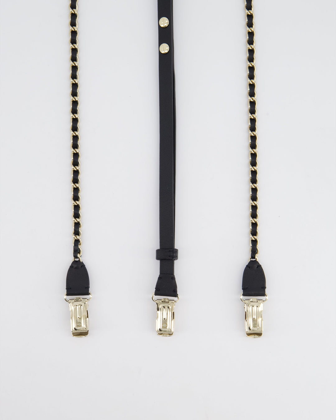 Top Quality Chanel Leather and Silver Chain Suspenders With CC Logo Detail