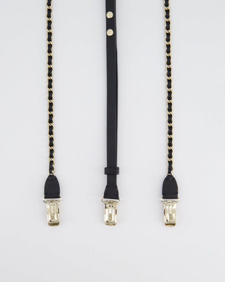 Top Quality Chanel Leather and Silver Chain Suspenders With CC Logo Detail