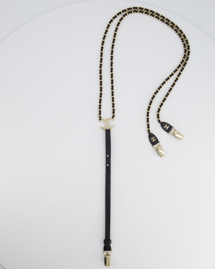 Top Quality Chanel Leather and Silver Chain Suspenders With CC Logo Detail