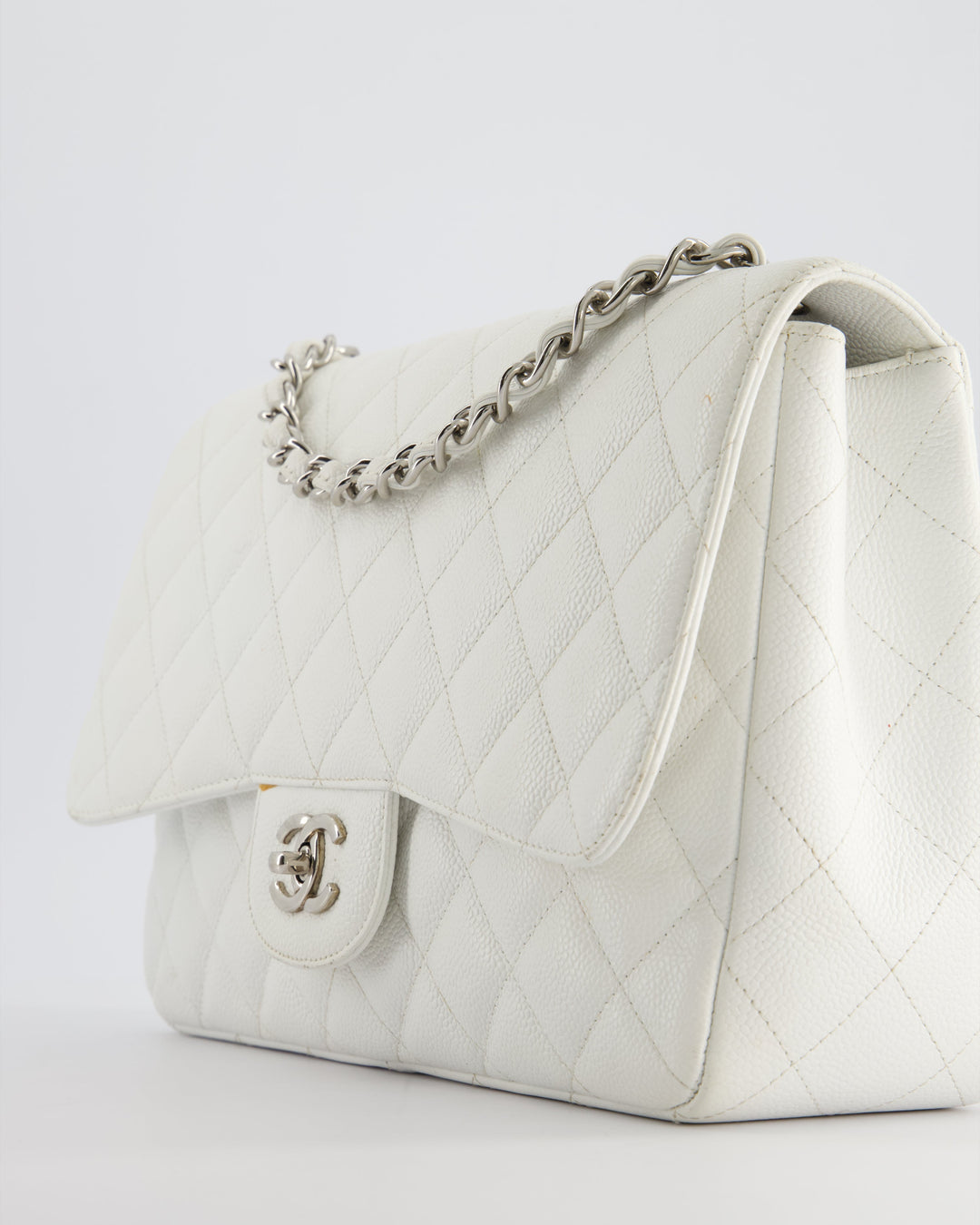 *SUPER FIRE PRICE* Top Quality Chanel White Jumbo Classic Single Flap Bag in Caviar Leather with Silver Hardware