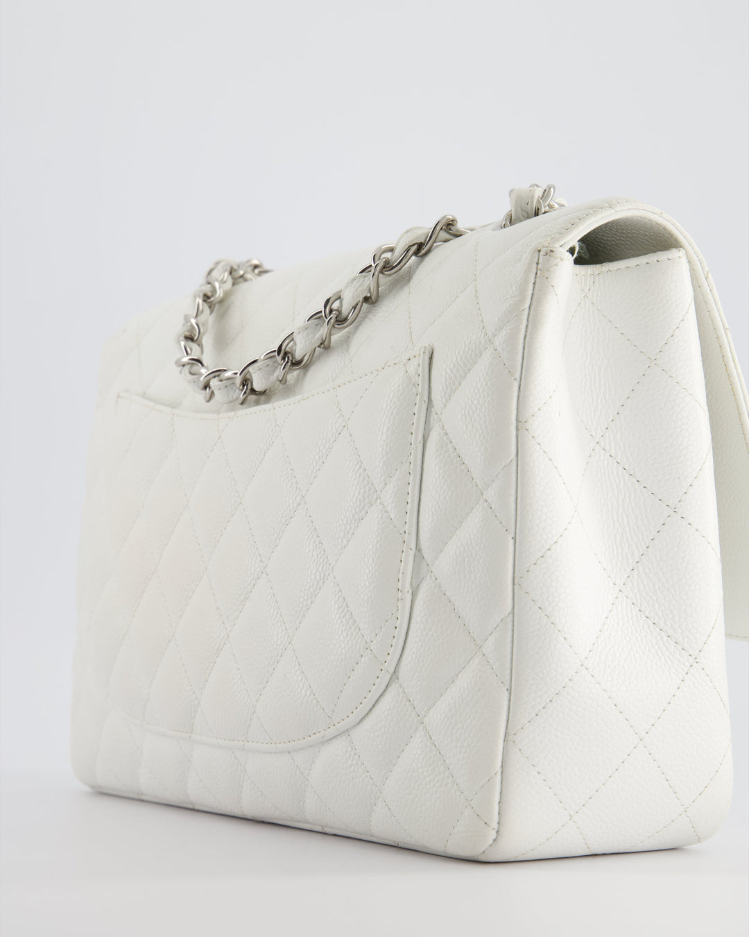 *SUPER FIRE PRICE* Top Quality Chanel White Jumbo Classic Single Flap Bag in Caviar Leather with Silver Hardware
