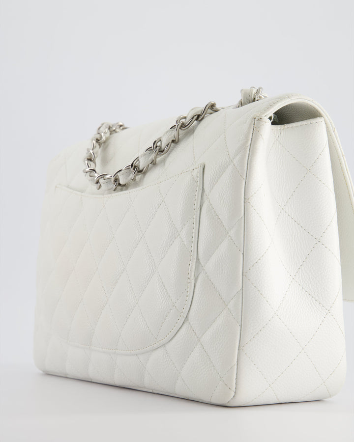 *SUPER FIRE PRICE* Top Quality Chanel White Jumbo Classic Single Flap Bag in Caviar Leather with Silver Hardware
