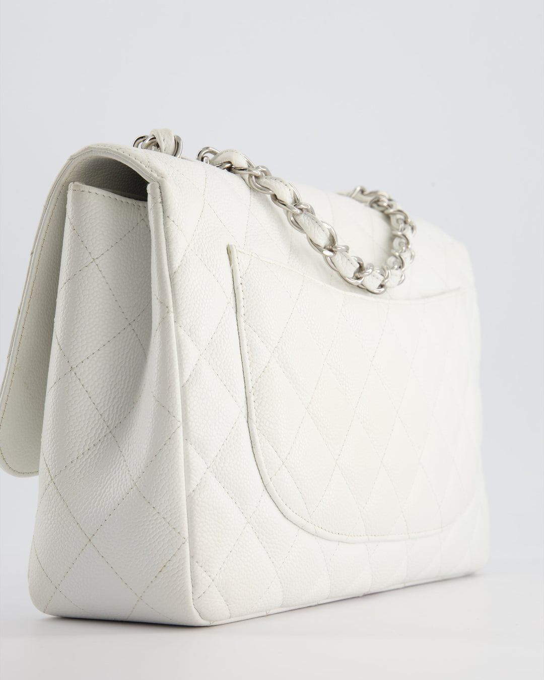*SUPER FIRE PRICE* Top Quality Chanel White Jumbo Classic Single Flap Bag in Caviar Leather with Silver Hardware