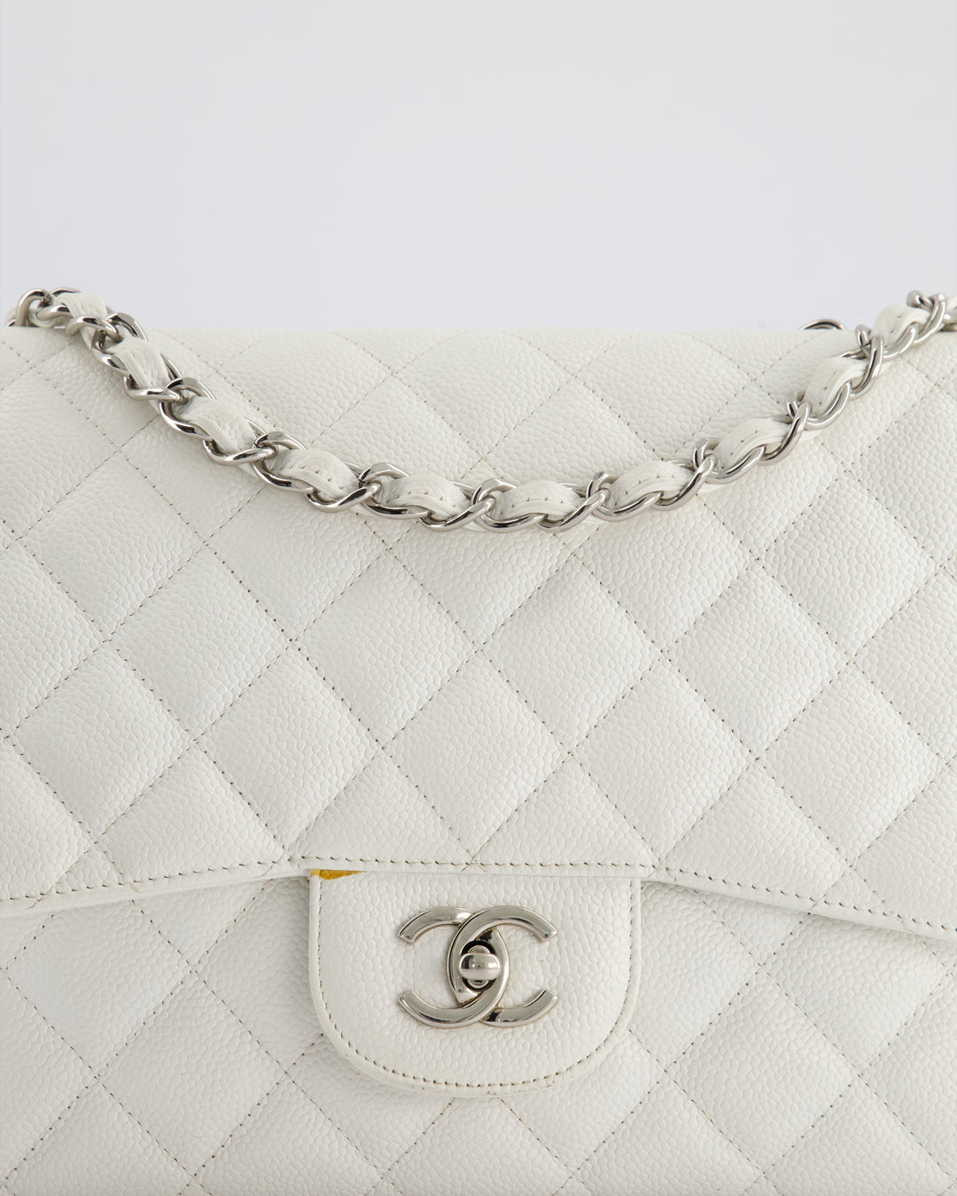 *SUPER FIRE PRICE* Top Quality Chanel White Jumbo Classic Single Flap Bag in Caviar Leather with Silver Hardware