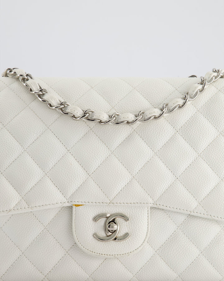 *SUPER FIRE PRICE* Top Quality Chanel White Jumbo Classic Single Flap Bag in Caviar Leather with Silver Hardware
