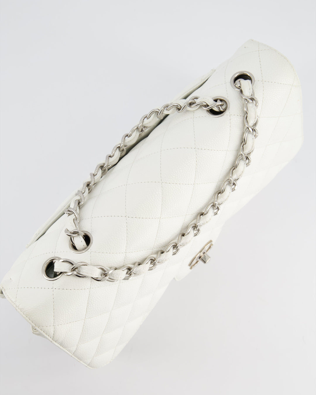 *SUPER FIRE PRICE* Top Quality Chanel White Jumbo Classic Single Flap Bag in Caviar Leather with Silver Hardware