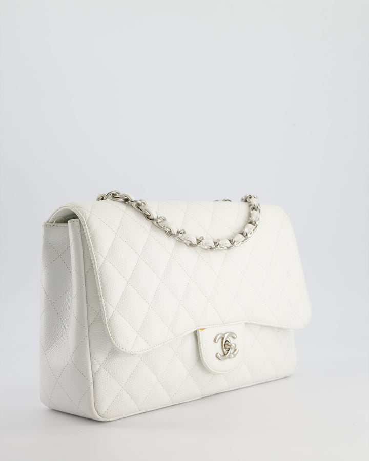 *SUPER FIRE PRICE* Top Quality Chanel White Jumbo Classic Single Flap Bag in Caviar Leather with Silver Hardware