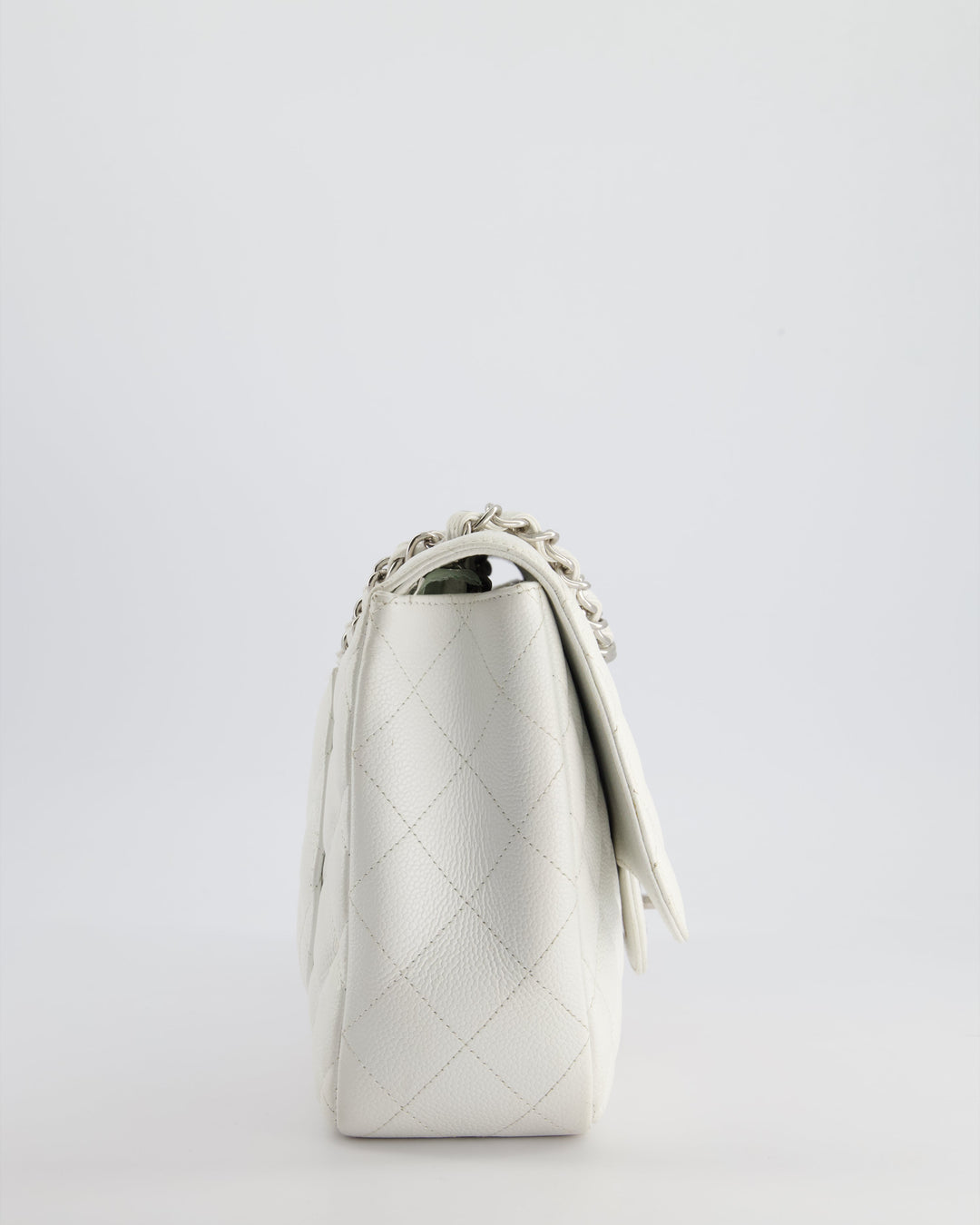 *SUPER FIRE PRICE* Top Quality Chanel White Jumbo Classic Single Flap Bag in Caviar Leather with Silver Hardware