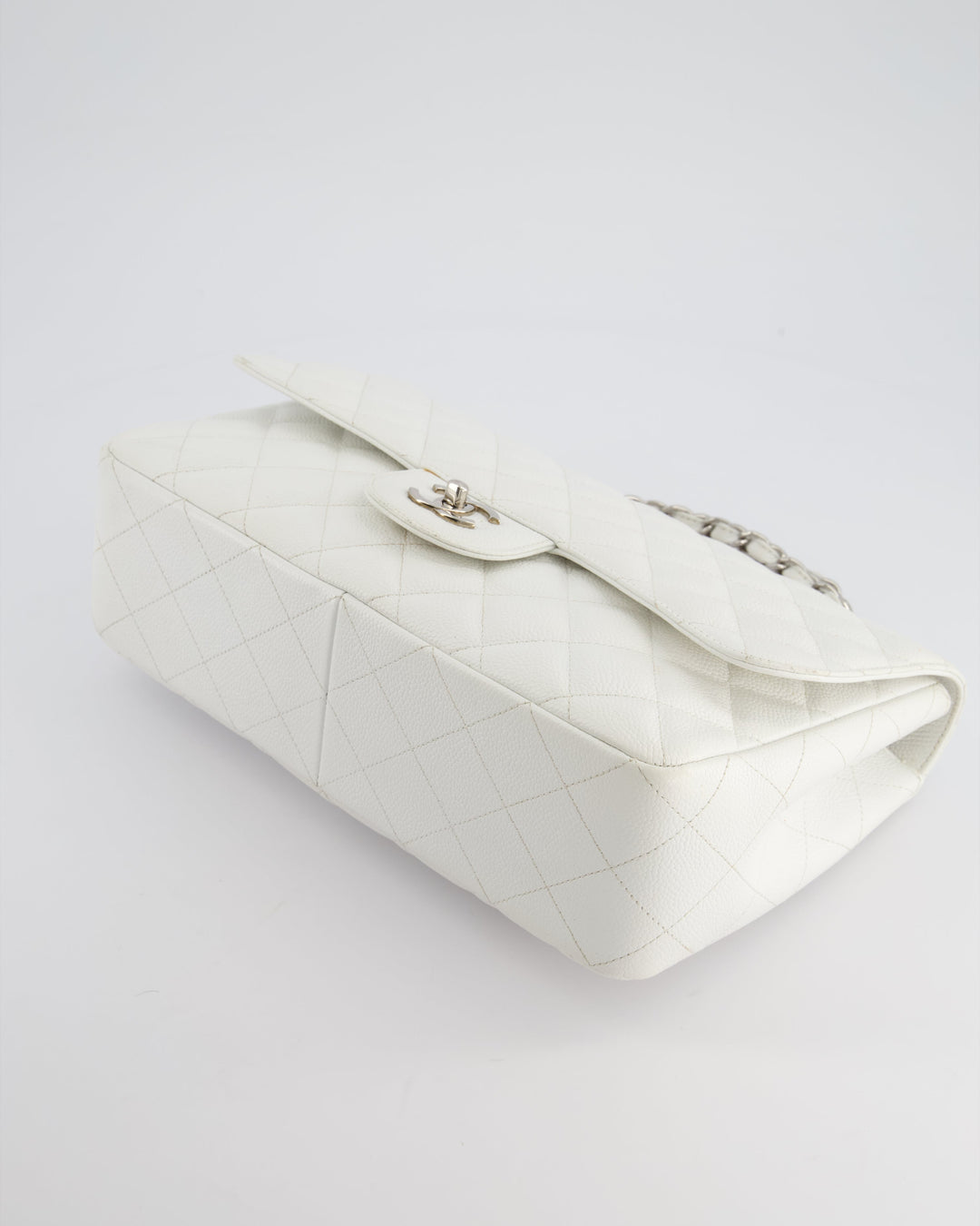 *SUPER FIRE PRICE* Top Quality Chanel White Jumbo Classic Single Flap Bag in Caviar Leather with Silver Hardware