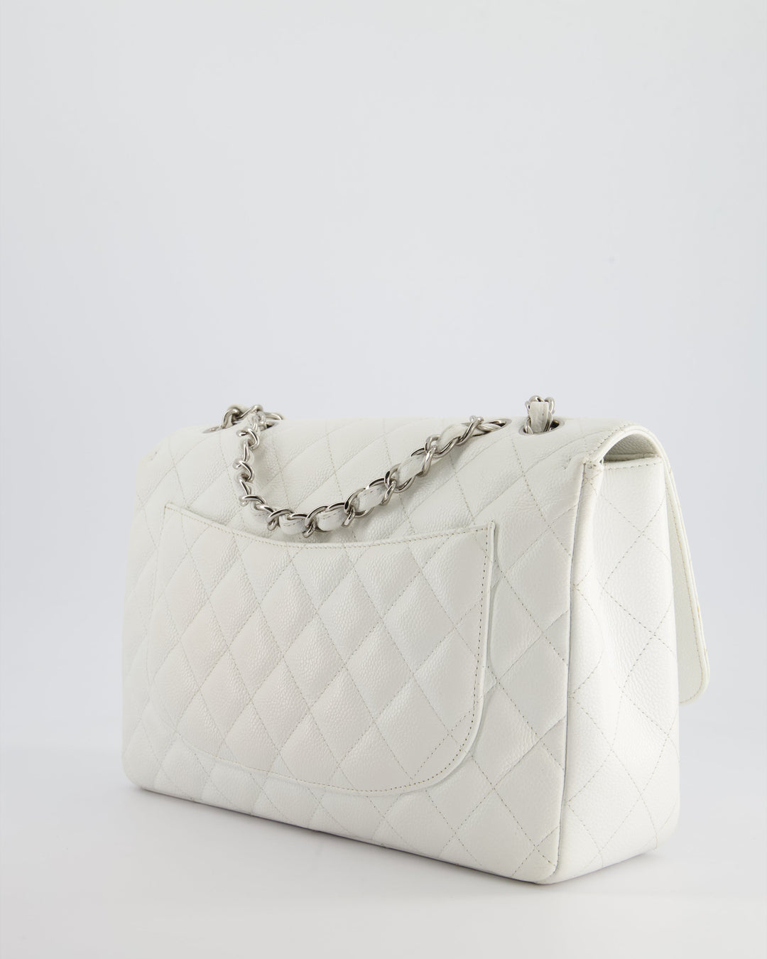 *SUPER FIRE PRICE* Top Quality Chanel White Jumbo Classic Single Flap Bag in Caviar Leather with Silver Hardware