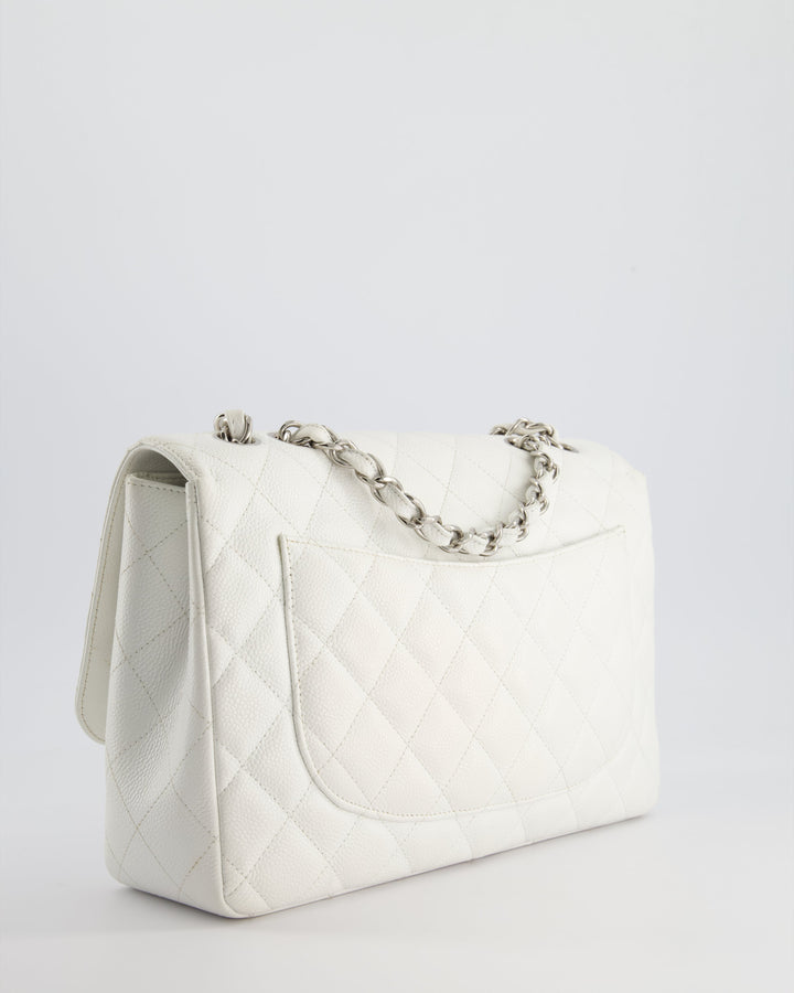 *SUPER FIRE PRICE* Top Quality Chanel White Jumbo Classic Single Flap Bag in Caviar Leather with Silver Hardware