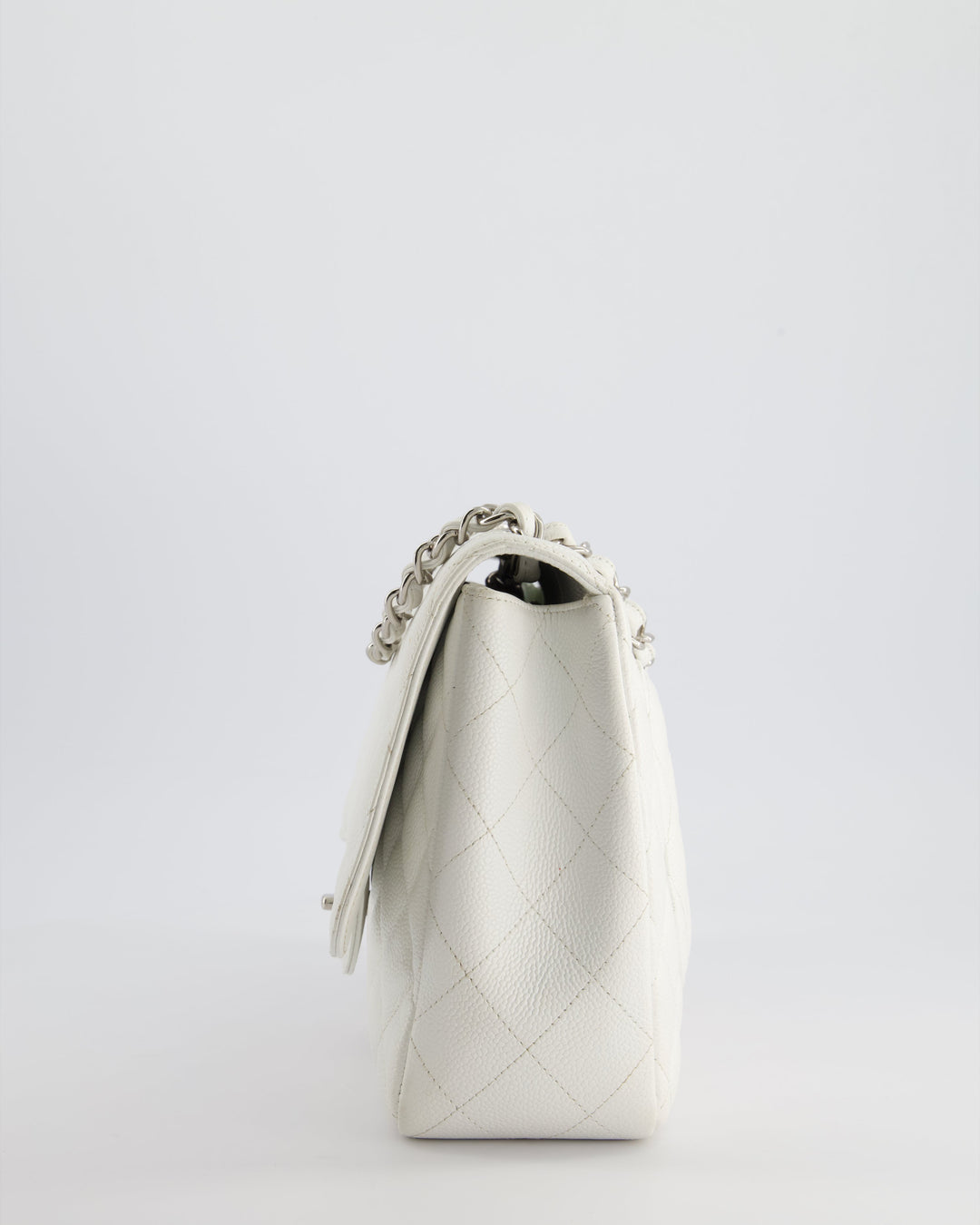 *SUPER FIRE PRICE* Top Quality Chanel White Jumbo Classic Single Flap Bag in Caviar Leather with Silver Hardware