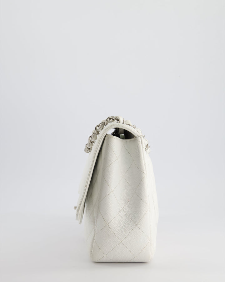 *SUPER FIRE PRICE* Top Quality Chanel White Jumbo Classic Single Flap Bag in Caviar Leather with Silver Hardware