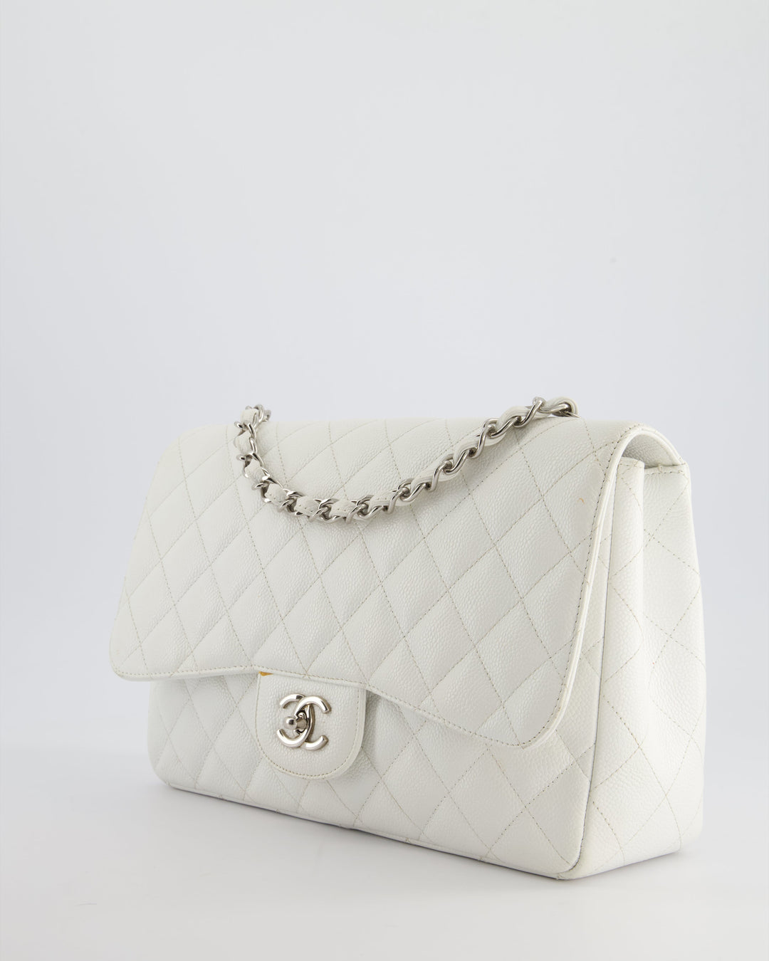 *SUPER FIRE PRICE* Top Quality Chanel White Jumbo Classic Single Flap Bag in Caviar Leather with Silver Hardware