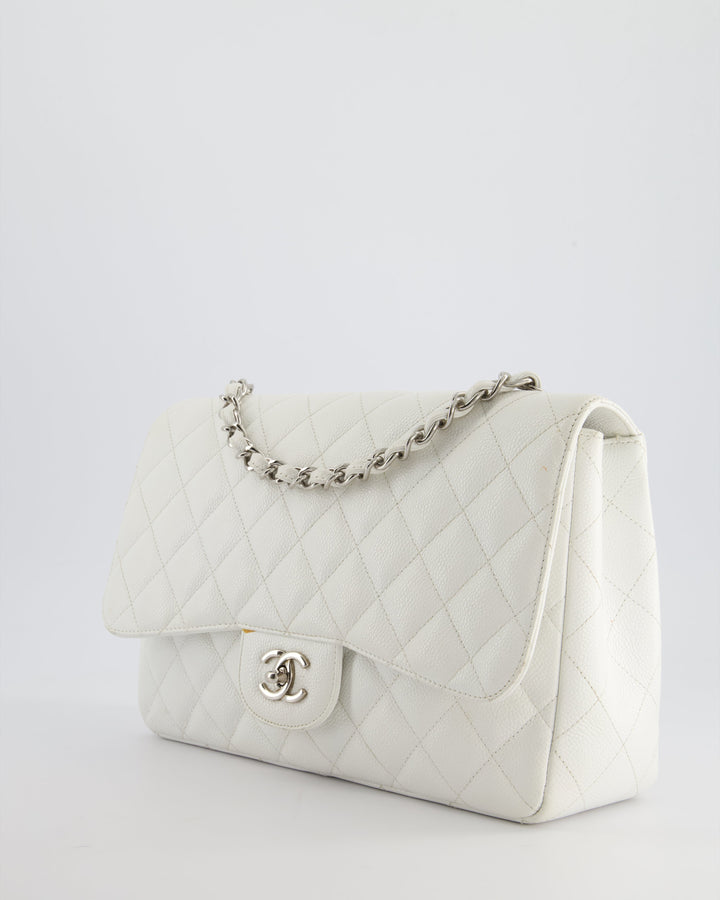 *SUPER FIRE PRICE* Top Quality Chanel White Jumbo Classic Single Flap Bag in Caviar Leather with Silver Hardware