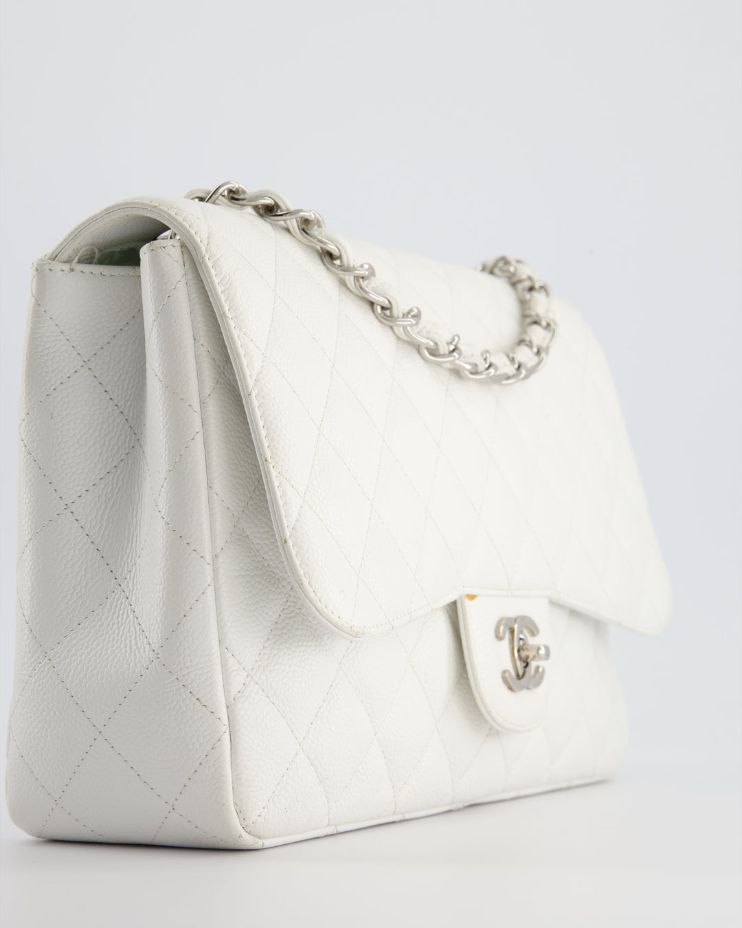 *SUPER FIRE PRICE* Top Quality Chanel White Jumbo Classic Single Flap Bag in Caviar Leather with Silver Hardware