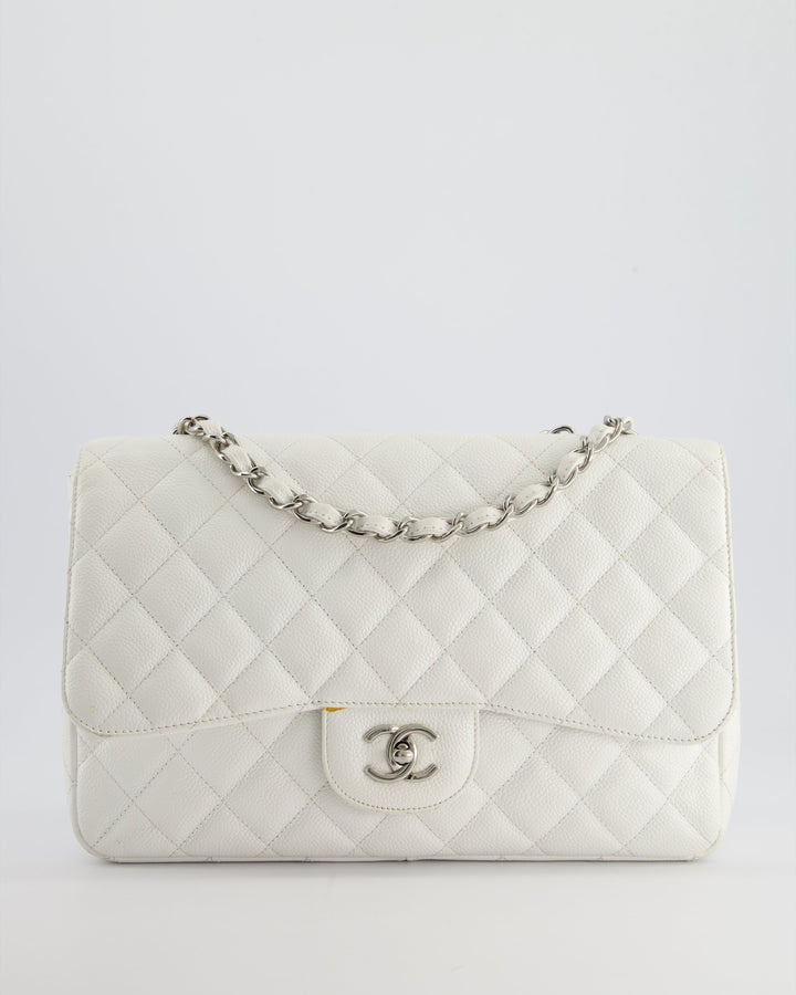 *SUPER FIRE PRICE* Top Quality Chanel White Jumbo Classic Single Flap Bag in Caviar Leather with Silver Hardware