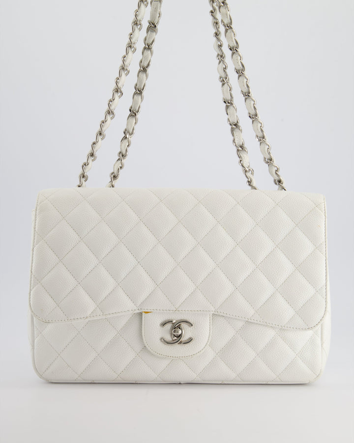 *SUPER FIRE PRICE* Top Quality Chanel White Jumbo Classic Single Flap Bag in Caviar Leather with Silver Hardware