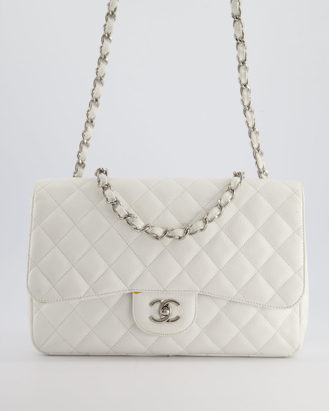*SUPER FIRE PRICE* Top Quality Chanel White Jumbo Classic Single Flap Bag in Caviar Leather with Silver Hardware