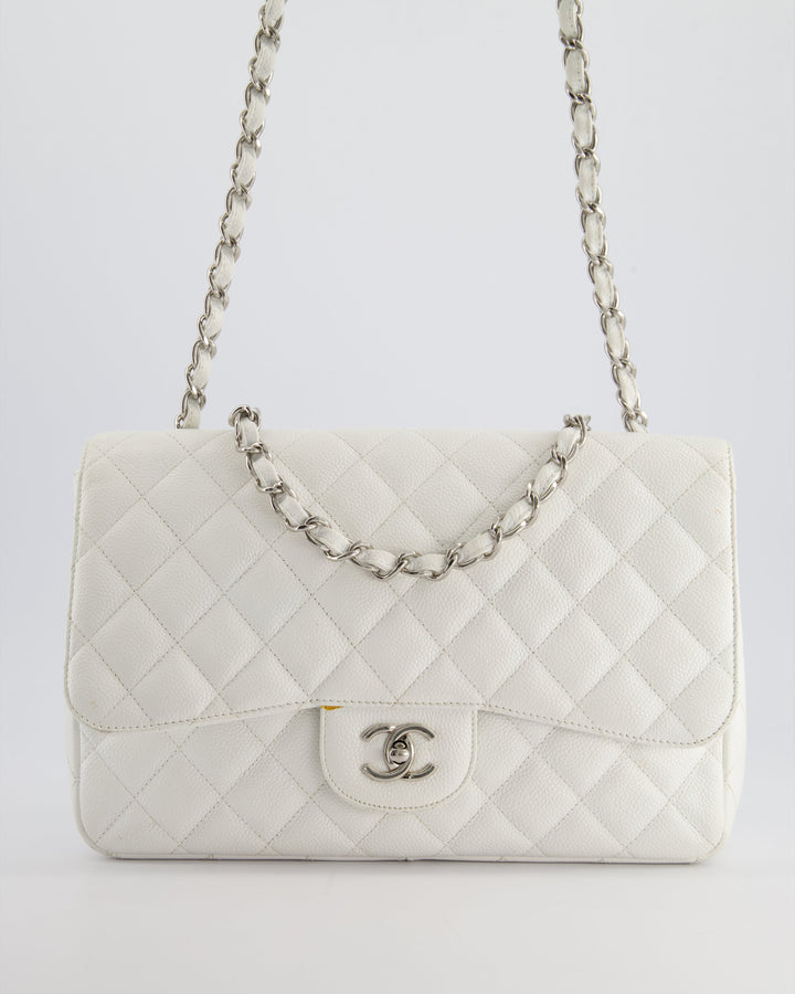 *SUPER FIRE PRICE* Top Quality Chanel White Jumbo Classic Single Flap Bag in Caviar Leather with Silver Hardware
