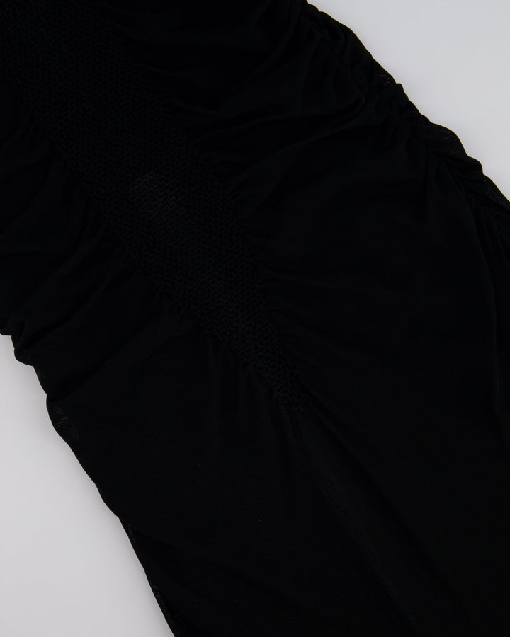 Top Quality Chanel 07C Black Short Sleeve Midi Dress With Crochet and Ruching Detail FR 36 (UK 8)
