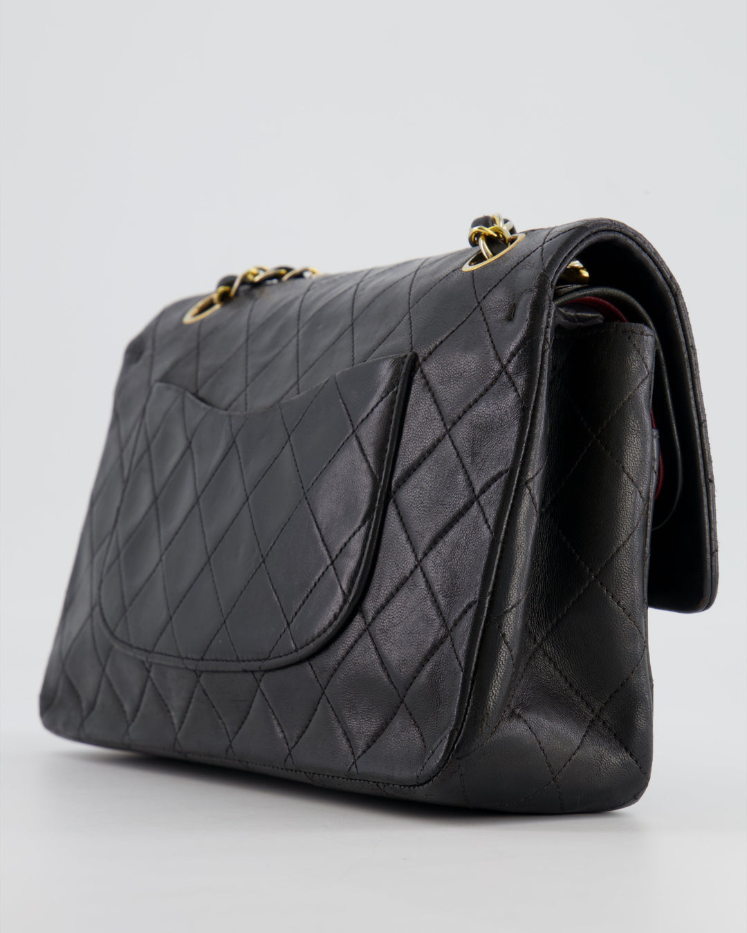 Top Quality Chanel Vintage Black Medium Classic Double Flap Bag in Lambskin Leather with 24K Gold Hardware