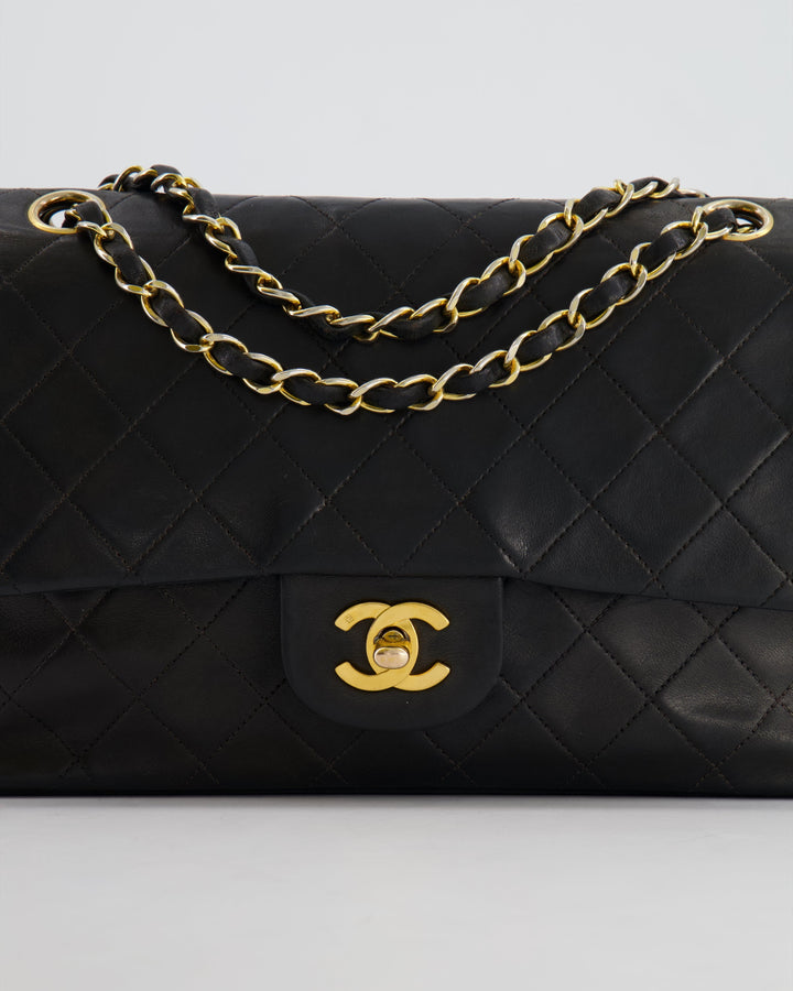 Top Quality Chanel Vintage Black Medium Classic Double Flap Bag in Lambskin Leather with 24K Gold Hardware