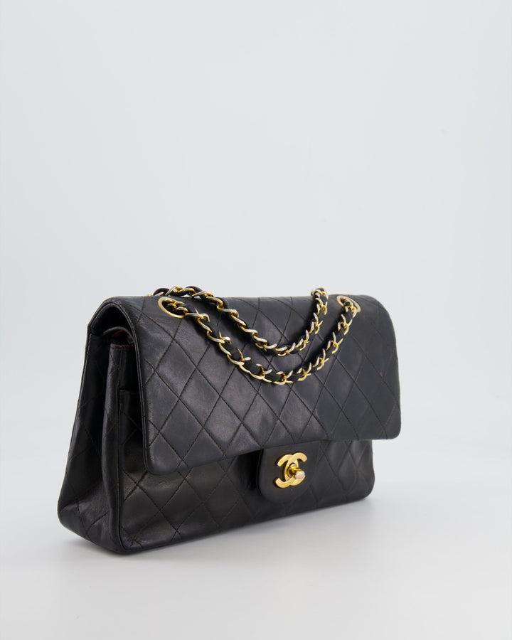 Top Quality Chanel Vintage Black Medium Classic Double Flap Bag in Lambskin Leather with 24K Gold Hardware