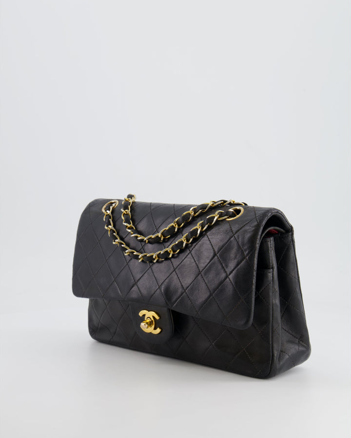 Top Quality Chanel Vintage Black Medium Classic Double Flap Bag in Lambskin Leather with 24K Gold Hardware