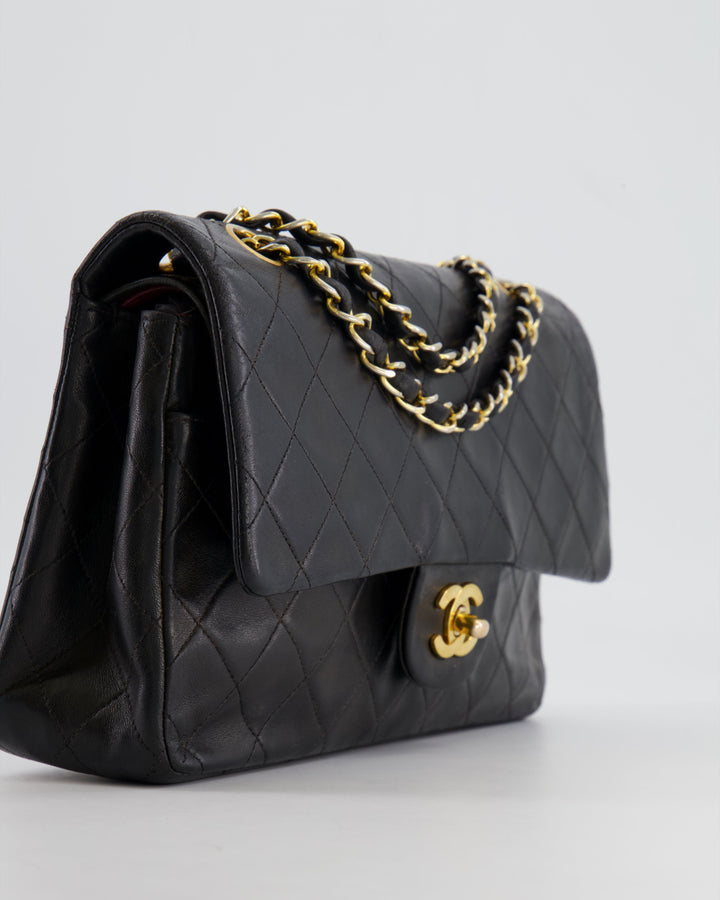 Top Quality Chanel Vintage Black Medium Classic Double Flap Bag in Lambskin Leather with 24K Gold Hardware