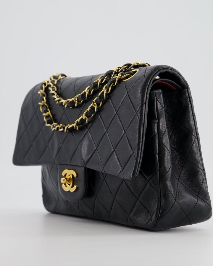 Top Quality Chanel Vintage Black Medium Classic Double Flap Bag in Lambskin Leather with 24K Gold Hardware