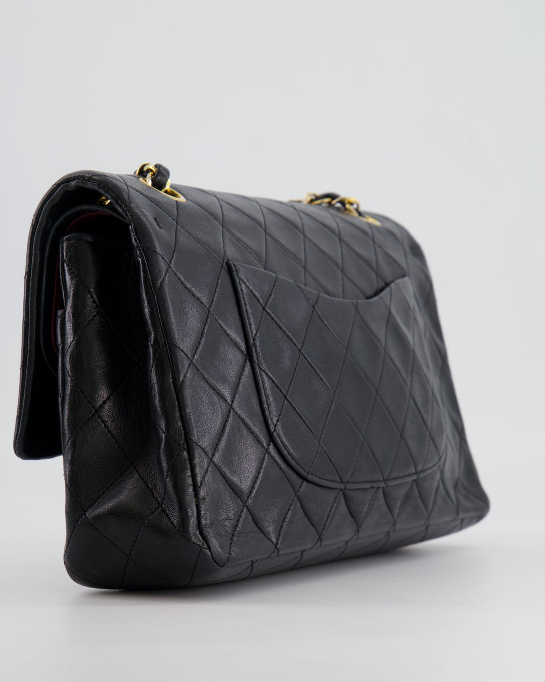 Top Quality Chanel Vintage Black Medium Classic Double Flap Bag in Lambskin Leather with 24K Gold Hardware