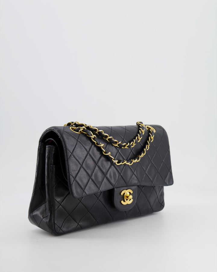 Top Quality Chanel Vintage Black Medium Classic Double Flap Bag in Lambskin Leather with 24K Gold Hardware