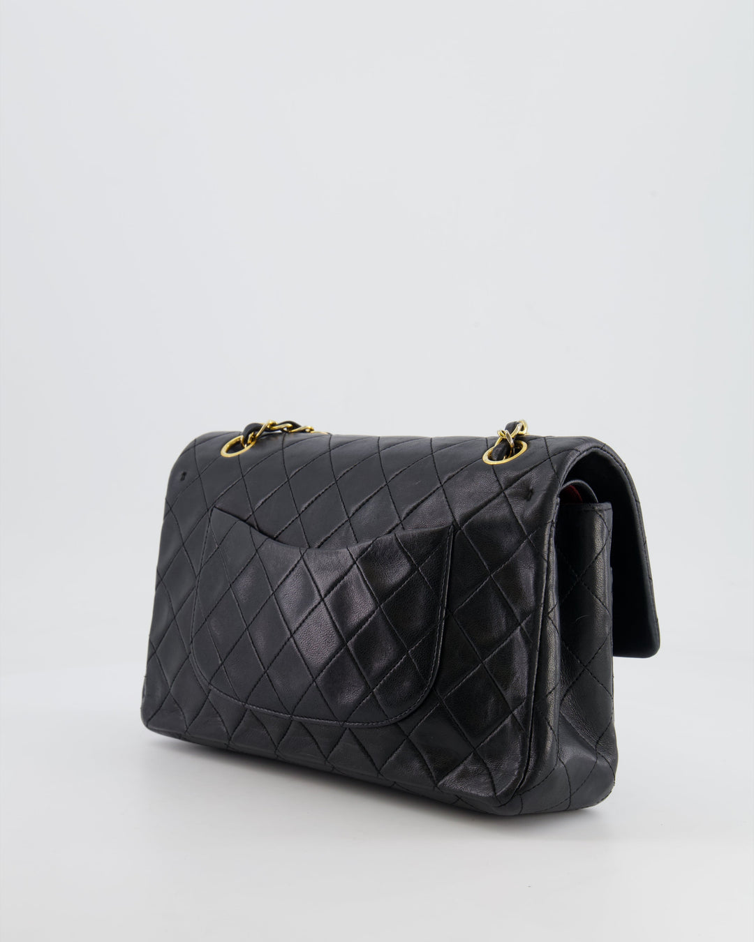 Top Quality Chanel Vintage Black Medium Classic Double Flap Bag in Lambskin Leather with 24K Gold Hardware